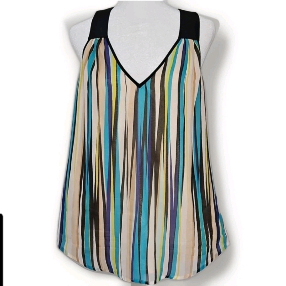 Trina Turk 100% Silk Multi Srtiped Tank Top Size M